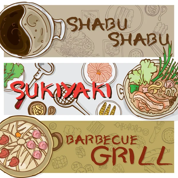 Menú sukiyaki shabu barbacoa — Vector de stock