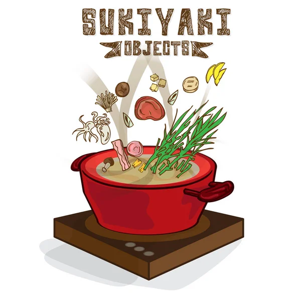 Objetos sukiyaki olla — Vector de stock