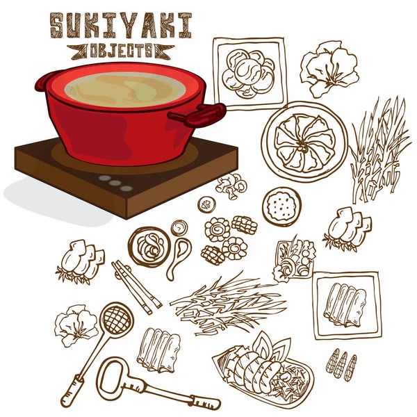 Objetos sukiyaki olla — Vector de stock