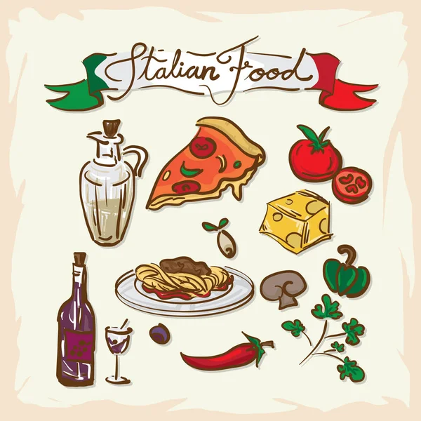 Alimentos italianos objetos — Vetor de Stock