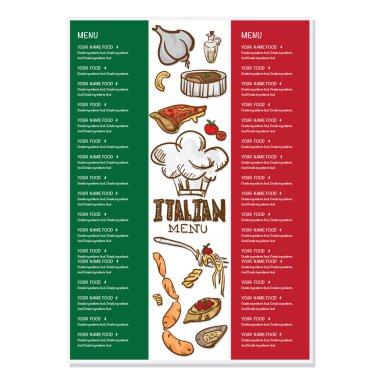 İtalyan yemekleri menüsü