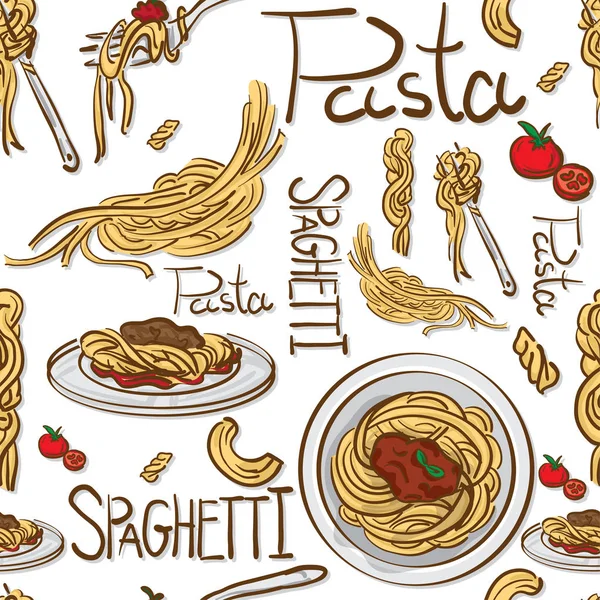Pattern italian foods pasta spaghetti — Stock Vector
