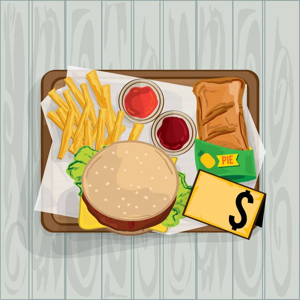 Voedsel objecten hamburger patat taart — Stockvector