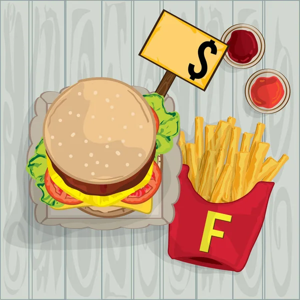 Foods objects hamburger French fries — Stock Vector