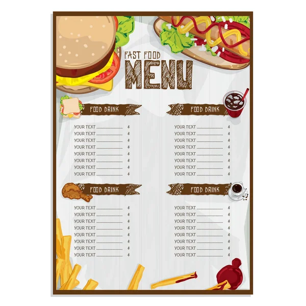 Menu fastfood — Stockvector