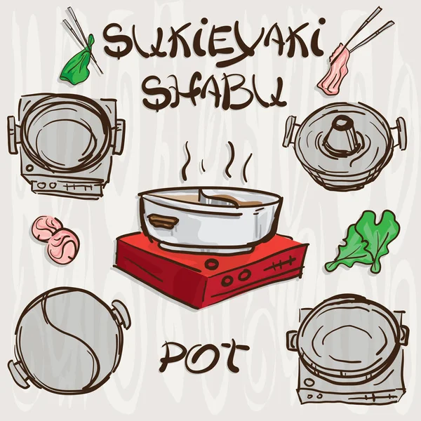 Shabu sukiyaki objetos olla — Archivo Imágenes Vectoriales