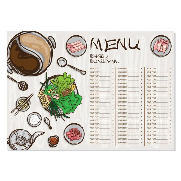Shabu sukiyaki menú de objetos — Vector de stock