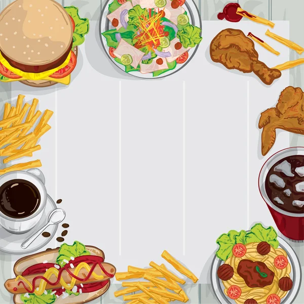 Menyn mat utformning visar objekt mall bakgrunden — Stock vektor
