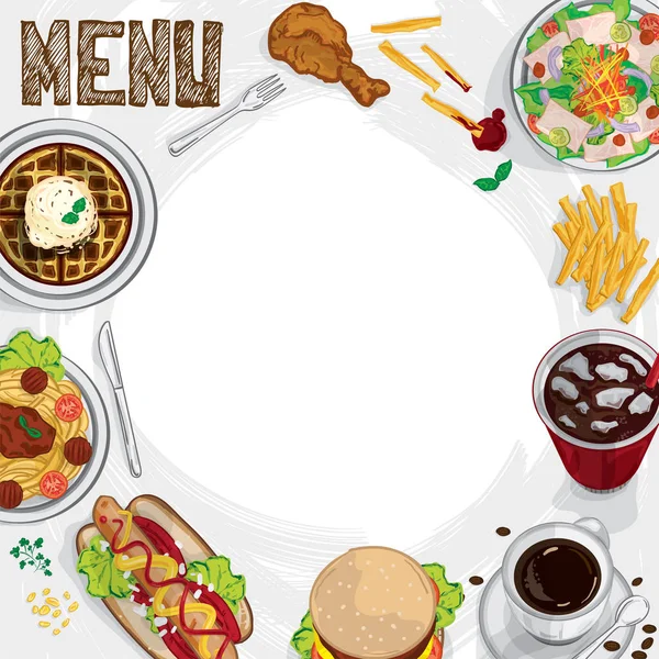 Menu voedsel tekening grafisch ontwerp illustreren objecten sjabloon achtergrond — Stockvector