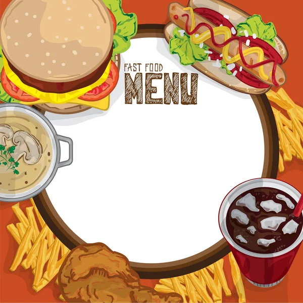 Menú alimentos dibujo diseño gráfico ilustrar objetos plantilla fondo — Vector de stock