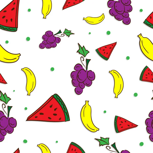 Muster Frucht Bananen Wassermelonen Trauben — Stockvektor