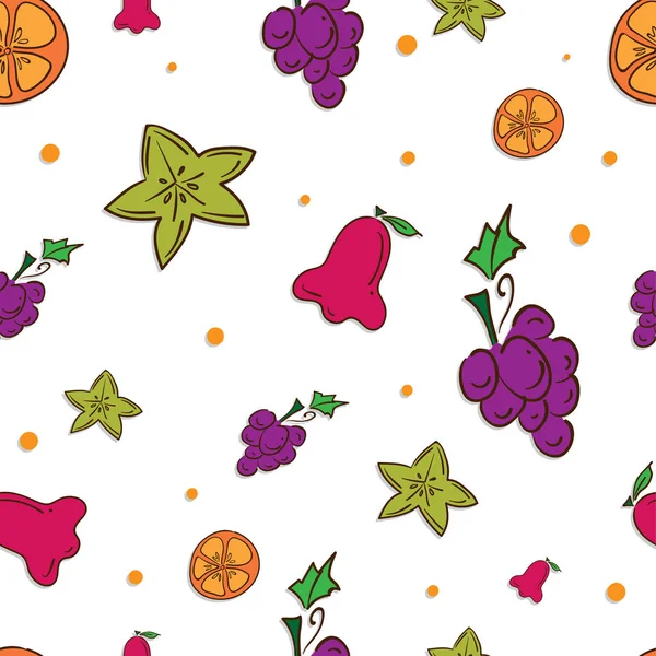 Muster Frucht Stern Apfel Rose Apfel Orange Trauben — Stockvektor