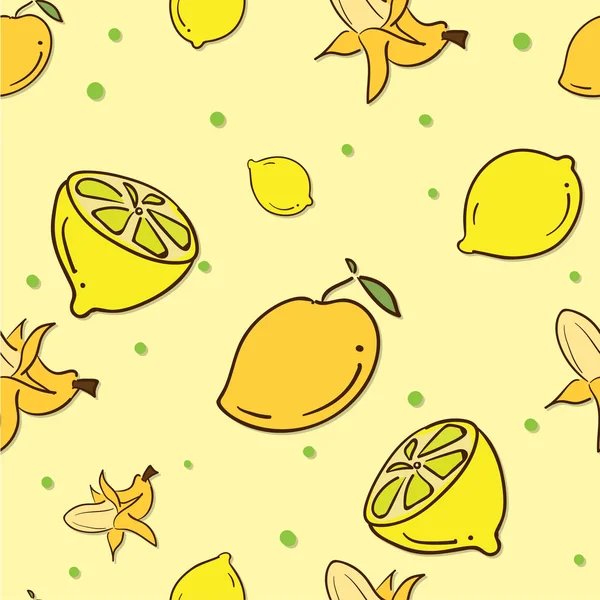 Pattern fruit banana lemon mango — Stock Vector