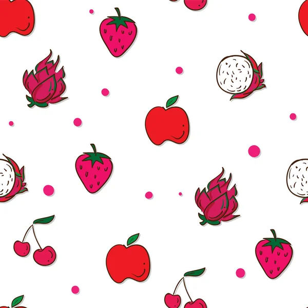 Muster Frucht Kirsche Apfel Drachenfrucht Erdbeere — Stockvektor