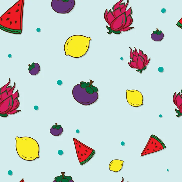 Muster Frucht Drachenfrucht Mangostan Wassermelone Zitrone — Stockvektor