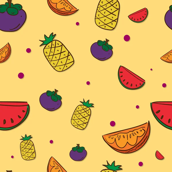 Muster Frucht Mangostan Ananas Wassermelone Orange — Stockvektor