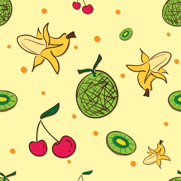 Padrão fruta melão banana kiwi cereja —  Vetores de Stock