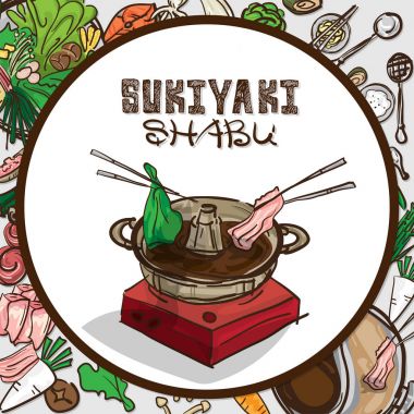 Sukiyaki shabu Japon yemekleri nesneleri grafik çizim