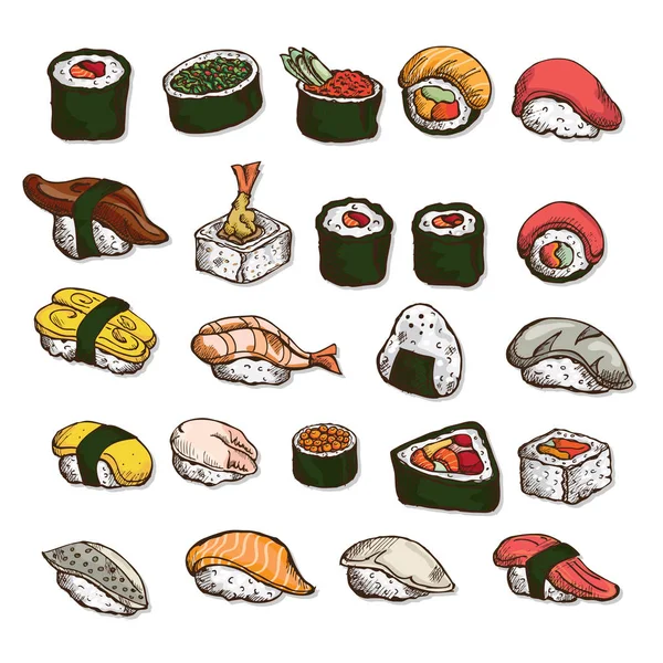 Sushi objetos comida japonesa — Vector de stock