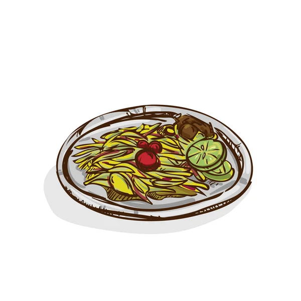 Papaya salade tekening afbeeldingsobject voedsel — Stockvector