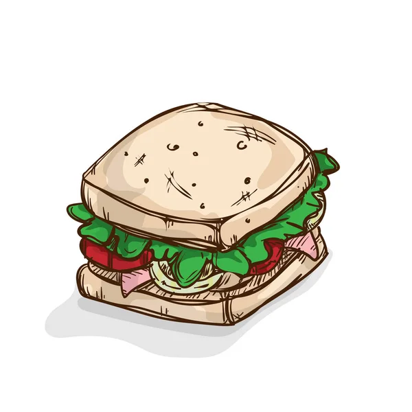Steak sandwich menggambar grafis - Stok Vektor