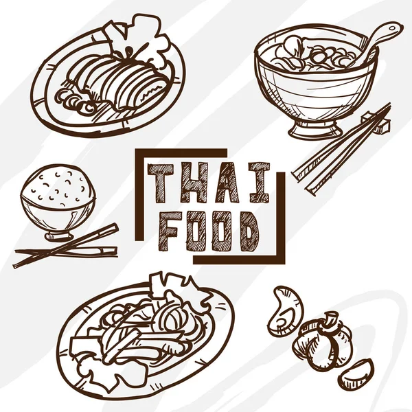 Comida tailandesa objetos dibujo gráfico objeto — Vector de stock