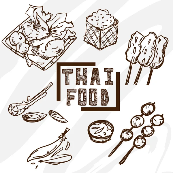 Objets alimentaires thaïlandais dessin objet graphique — Image vectorielle
