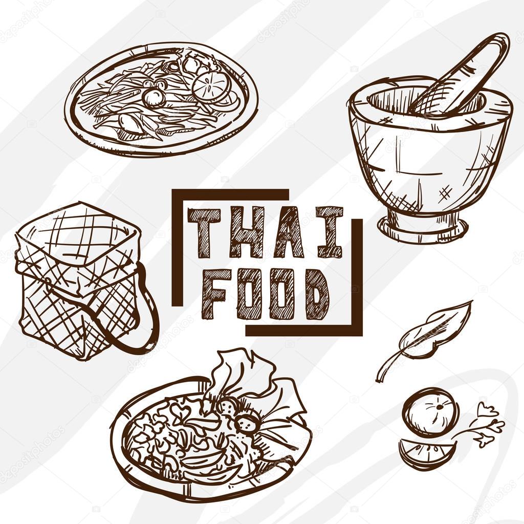 Thai food objects drawing graphic object