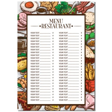 menü restoranı şablonu tasarım el çizimi grafiği.