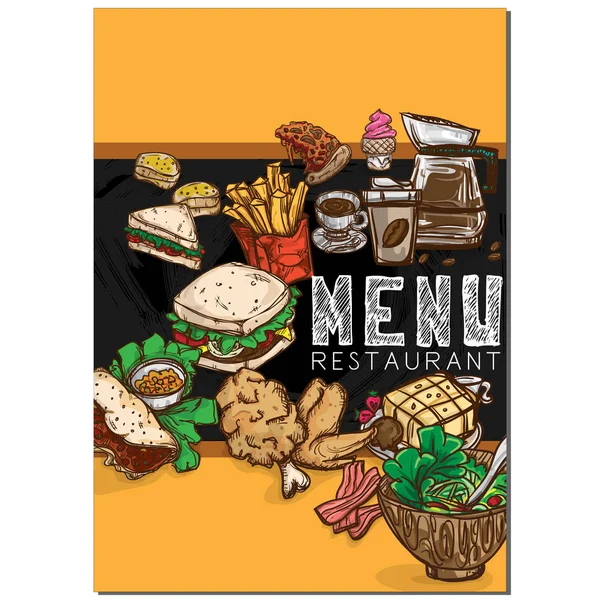 Menú comida restaurante plantilla diseño mano dibujo gráfico . — Vector de stock