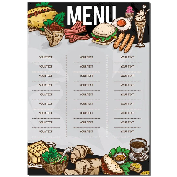 Menú comida restaurante plantilla diseño mano dibujo gráfico . — Vector de stock