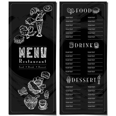 menü restoranı şablonu tasarım el çizimi grafiği.