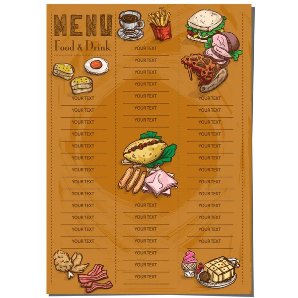 Menú comida restaurante plantilla diseño mano dibujo gráfico . — Vector de stock