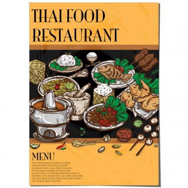 Menü Tay Gıda Restoran şablon tasarım el grafik çizimi.