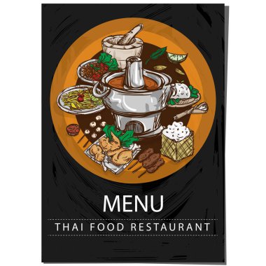 Menü Tay Gıda Restoran şablon tasarım el grafik çizimi.