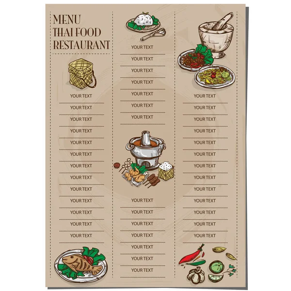 Menü thai food restaurant schablone design hand zeichnung grafik. — Stockvektor