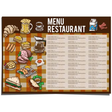 menü restoranı şablonu tasarım el çizimi grafiği.