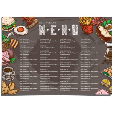 menü restoranı şablonu tasarım el çizimi grafiği.