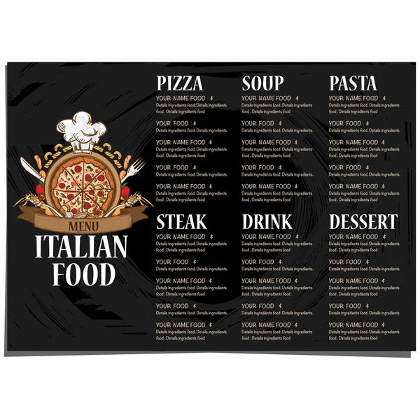 Menü İtalyan Gıda Restoran şablon tasarım el grafik çizimi. — Stok Vektör