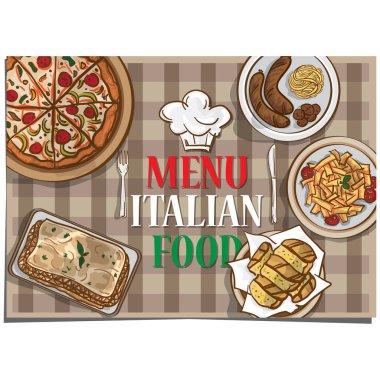 Menü İtalyan Gıda Restoran şablon tasarım el grafik çizimi.