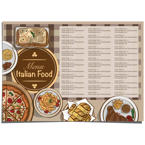 Menú comida italiana restaurante plantilla diseño mano dibujo gráfico . — Archivo Imágenes Vectoriales