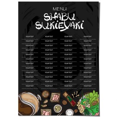 Menü sukiyaki shabu Japon Gıda Restoran şablon tasarım el grafik çizimi.
