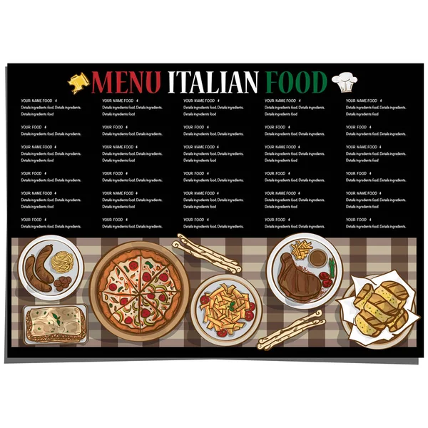 Menú comida italiana restaurante plantilla diseño mano dibujo gráfico . — Vector de stock
