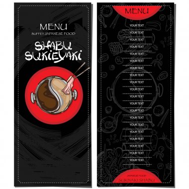 Menü sukiyaki shabu Japon Gıda Restoran şablon tasarım el grafik çizimi.
