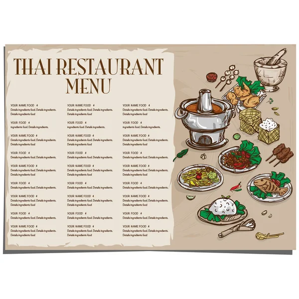 Menü Tay Gıda Restoran şablon tasarım el grafik çizimi.
