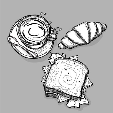 Gıda kahve fincanı sandviç kruvasan çizim grafik nesneleri göstermek