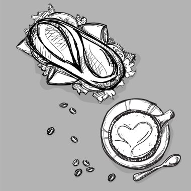 Gıda kahve Kupası sandviç çizim grafik nesneleri göstermek