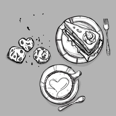  yemek kek kahve tatlı kurabiye set çizim grafik nesneleri göstermek