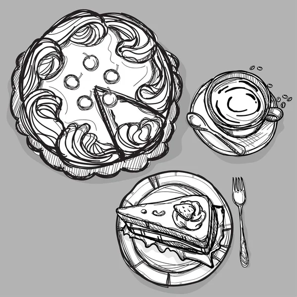 Bolo de comida conjunto de sobremesa de café desenho gráfico ilustrar objetos — Vetor de Stock