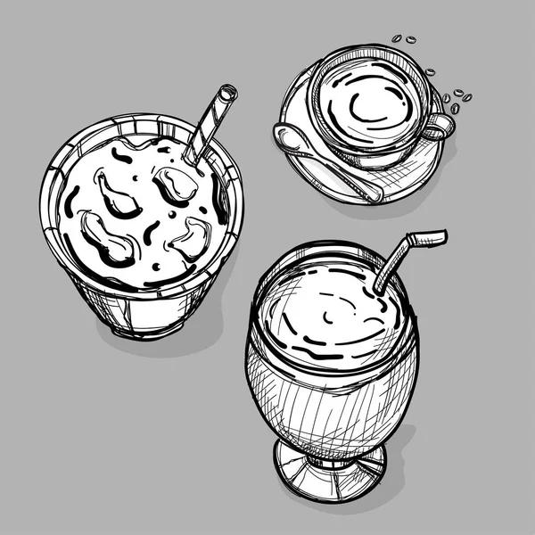 Élelmiszer kávé ital jég készlet rajz kép illusztrálja objektumok — Stock Vector